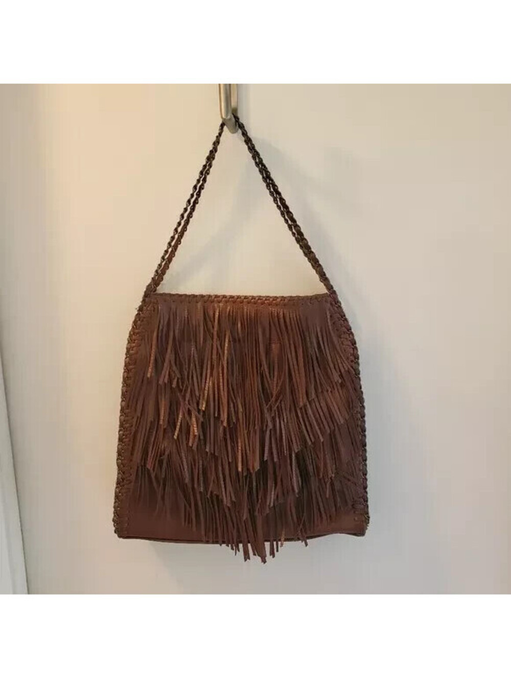 Sondra Roberts Tote Hobo Shoulder Handbag Fringed Brown Vegan Leather   **NEW**